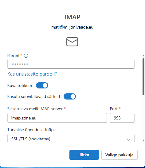 Outlook for windows seadistamine