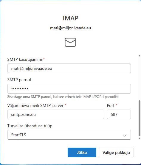 Outlook for windows seadistamine