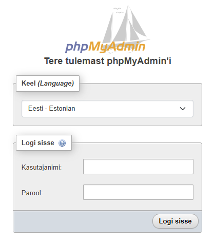 phpMyAdmin keskkonda sisselogimine