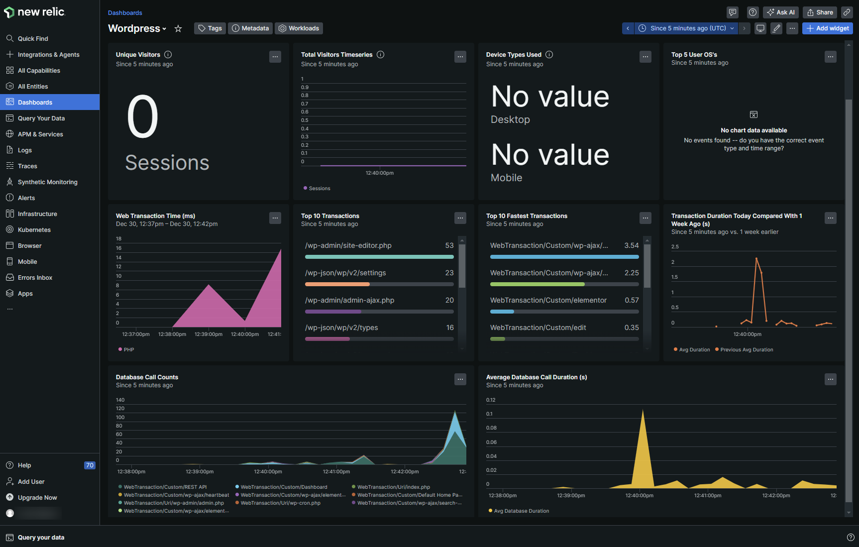 New Relic wordpress setup