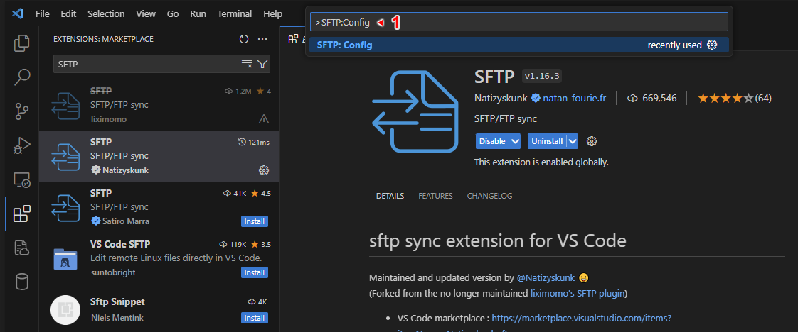 Visual Studio Code - SFTP laienduse seaded